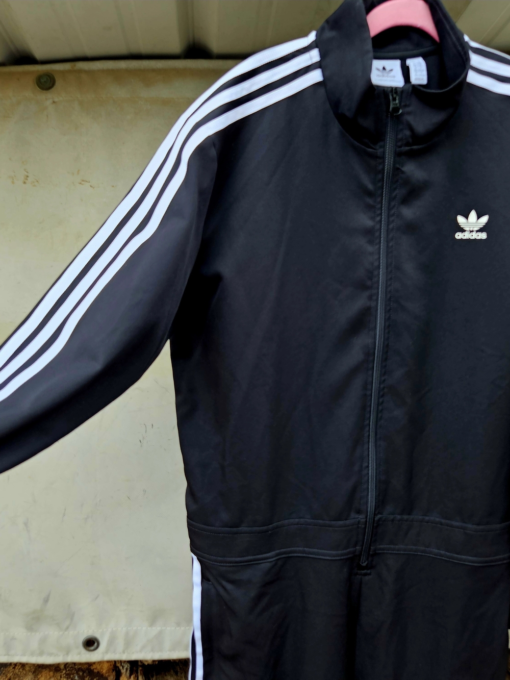 Adidas Black & White Three-Stripe Track One Piece Jumpsuit Teen Sz Large